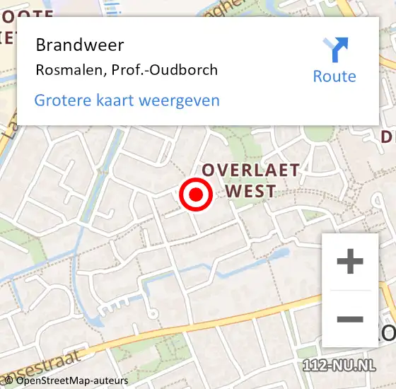 Locatie op kaart van de 112 melding: Brandweer Rosmalen, Prof.-Oudborch op 30 juni 2016 07:34