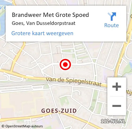 Locatie op kaart van de 112 melding: Brandweer Met Grote Spoed Naar Goes, Van Dusseldorpstraat op 30 juni 2016 08:23