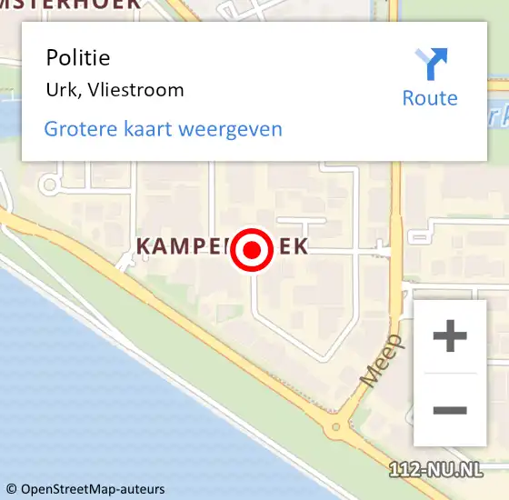 Locatie op kaart van de 112 melding: Politie Urk, Vliestroom op 30 juni 2016 10:28