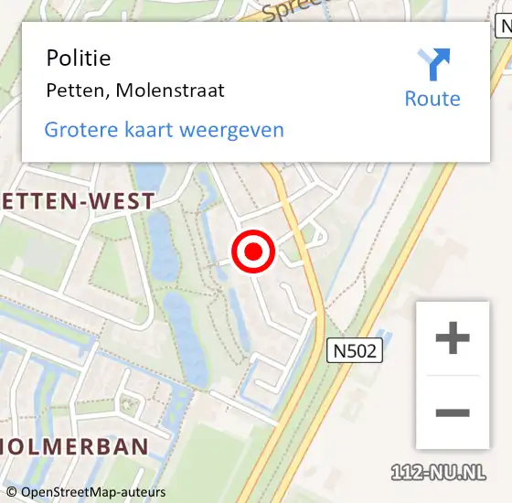 Locatie op kaart van de 112 melding: Politie Petten, Molenstraat op 30 juni 2016 11:27