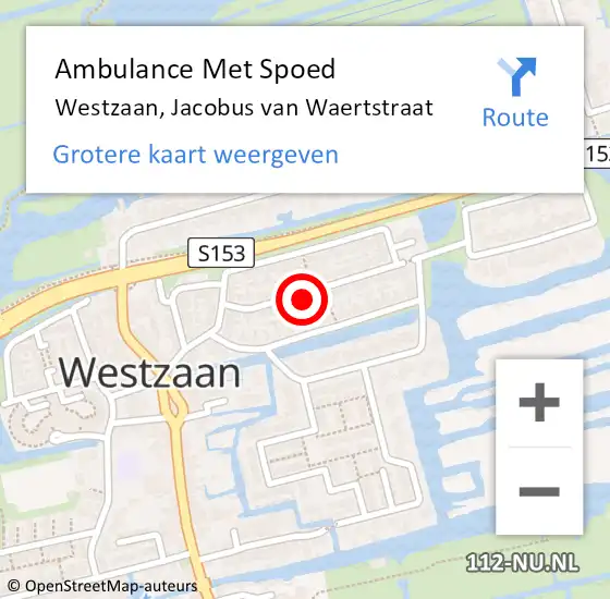 Locatie op kaart van de 112 melding: Ambulance Met Spoed Naar Westzaan, Jacobus van Waertstraat op 30 juni 2016 11:48