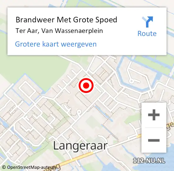 Locatie op kaart van de 112 melding: Brandweer Met Grote Spoed Naar Ter Aar, Van Wassenaerplein op 30 juni 2016 12:11