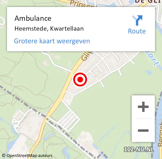 Locatie op kaart van de 112 melding: Ambulance Heemstede, Kwartellaan op 30 juni 2016 12:17