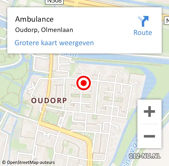 Locatie op kaart van de 112 melding: Ambulance Oudorp, Olmenlaan op 30 juni 2016 13:41