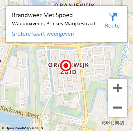 Locatie op kaart van de 112 melding: Brandweer Met Spoed Naar Waddinxveen, Prinses Marijkestraat op 19 december 2013 19:06