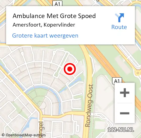 Locatie op kaart van de 112 melding: Ambulance Met Grote Spoed Naar Amersfoort, Kopervlinder op 30 juni 2016 15:45