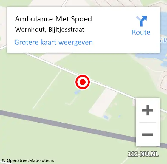 Locatie op kaart van de 112 melding: Ambulance Met Spoed Naar Wernhout, Bijltjesstraat op 30 juni 2016 16:59