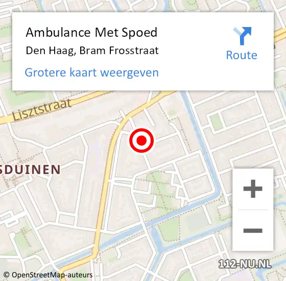 Locatie op kaart van de 112 melding: Ambulance Met Spoed Naar Den Haag, Bram Frosstraat op 30 juni 2016 18:35