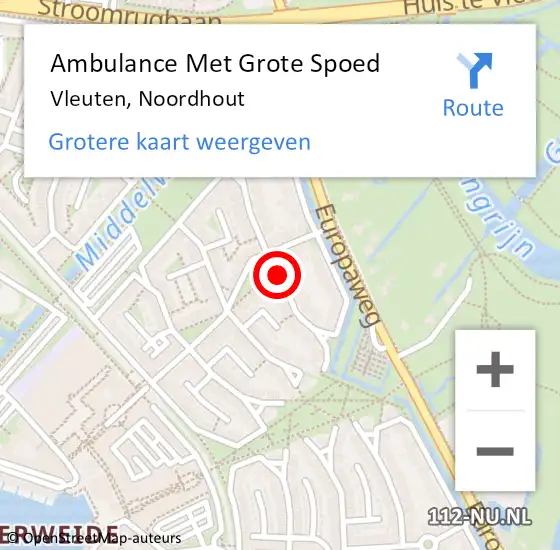 Locatie op kaart van de 112 melding: Ambulance Met Grote Spoed Naar Vleuten, Noordhout op 30 juni 2016 20:21