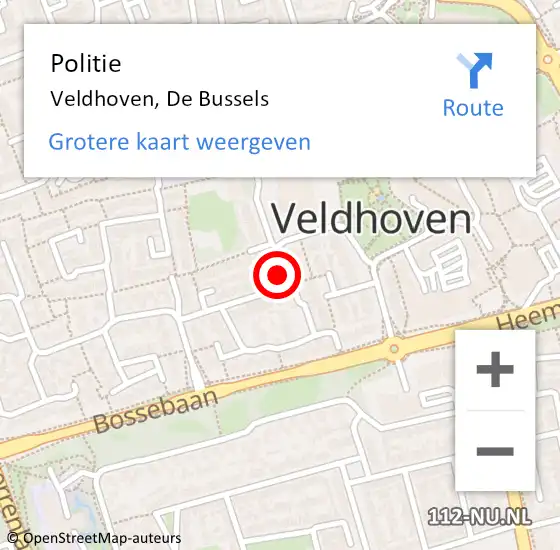 Locatie op kaart van de 112 melding: Politie Veldhoven, De Bussels op 30 juni 2016 20:55