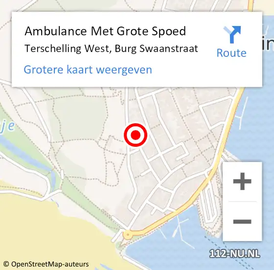 Locatie op kaart van de 112 melding: Ambulance Met Grote Spoed Naar Terschelling West, Burg Swaanstraat op 30 juni 2016 21:34