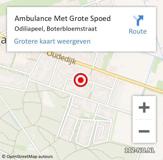 Locatie op kaart van de 112 melding: Ambulance Met Grote Spoed Naar Odiliapeel, Boterbloemstraat op 30 juni 2016 23:24