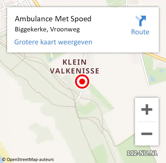 Locatie op kaart van de 112 melding: Ambulance Met Spoed Naar Biggekerke, Vroonweg op 30 juni 2016 23:31