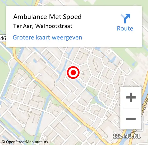 Locatie op kaart van de 112 melding: Ambulance Met Spoed Naar Ter Aar, Walnootstraat op 1 juli 2016 00:52