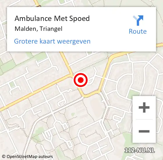 Locatie op kaart van de 112 melding: Ambulance Met Spoed Naar Malden, Triangel op 1 juli 2016 02:10