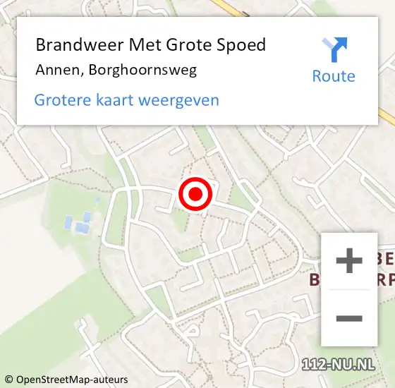 Locatie op kaart van de 112 melding: Brandweer Met Grote Spoed Naar Annen, Borghoornsweg op 1 juli 2016 02:15
