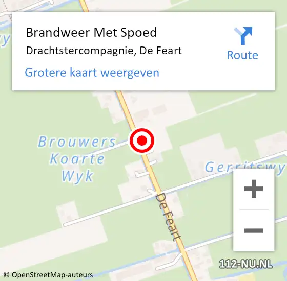 Locatie op kaart van de 112 melding: Brandweer Met Spoed Naar Drachtstercompagnie, De Feart op 1 juli 2016 03:37