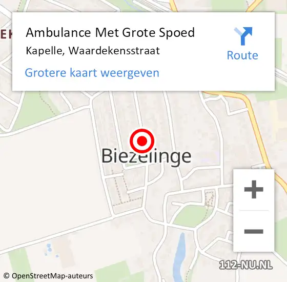 Locatie op kaart van de 112 melding: Ambulance Met Grote Spoed Naar Kapelle, Waardekensstraat op 1 juli 2016 06:33