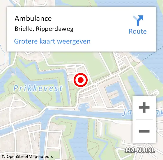 Locatie op kaart van de 112 melding: Ambulance Brielle, Ripperdaweg op 1 juli 2016 07:31