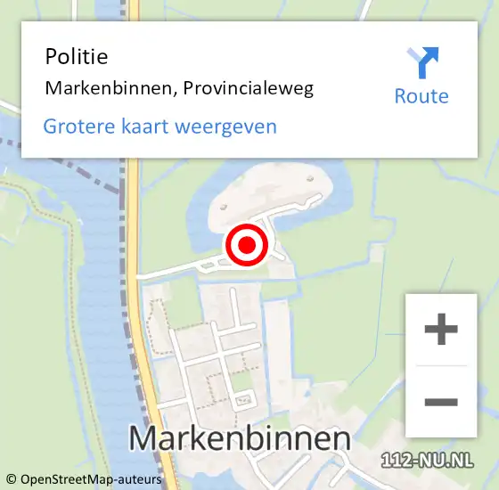 Locatie op kaart van de 112 melding: Politie Markenbinnen, Provincialeweg op 1 juli 2016 07:54