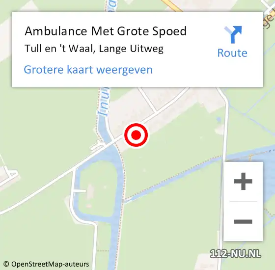 Locatie op kaart van de 112 melding: Ambulance Met Grote Spoed Naar Tull en 't Waal, Lange Uitweg op 1 juli 2016 08:27