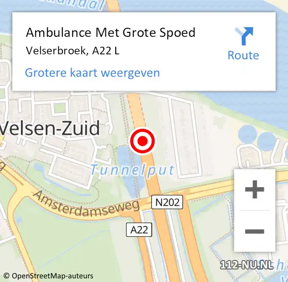 Locatie op kaart van de 112 melding: Ambulance Met Grote Spoed Naar Velserbroek, A22 L op 1 juli 2016 08:33
