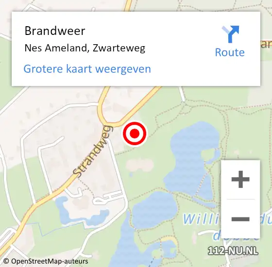 Locatie op kaart van de 112 melding: Brandweer Nes Ameland, Zwarteweg op 1 juli 2016 08:36