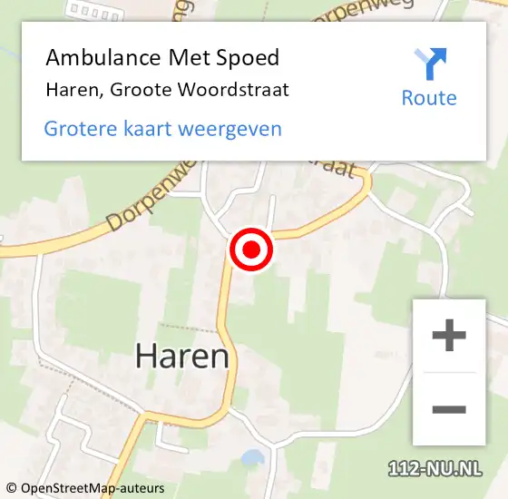 Locatie op kaart van de 112 melding: Ambulance Met Spoed Naar Haren, Groote Woordstraat op 1 juli 2016 09:09