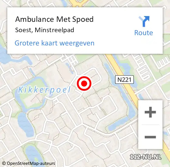 Locatie op kaart van de 112 melding: Ambulance Met Spoed Naar Soest, Minstreelpad op 1 juli 2016 09:32