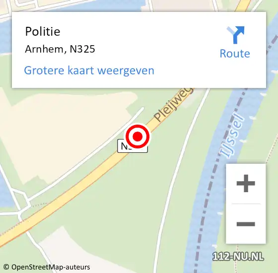 Locatie op kaart van de 112 melding: Politie Arnhem, N325 op 1 juli 2016 09:42