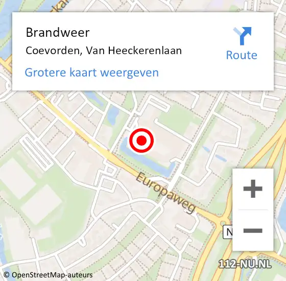 Locatie op kaart van de 112 melding: Brandweer Coevorden, Van Heeckerenlaan op 1 juli 2016 10:39