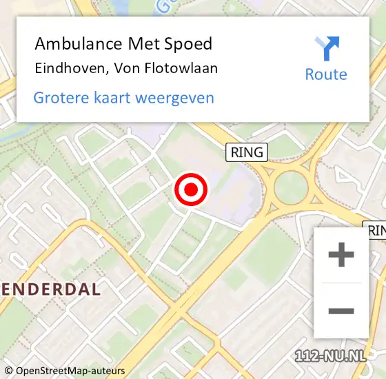 Locatie op kaart van de 112 melding: Ambulance Met Spoed Naar Eindhoven, Von Flotowlaan op 1 juli 2016 12:27