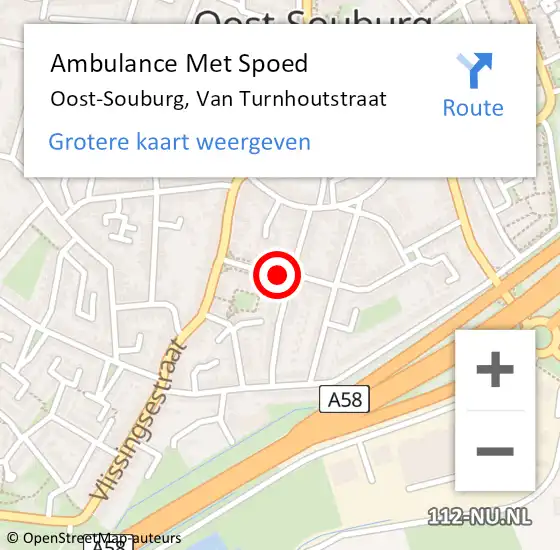 Locatie op kaart van de 112 melding: Ambulance Met Spoed Naar Oost-Souburg, Van Turnhoutstraat op 1 juli 2016 12:32