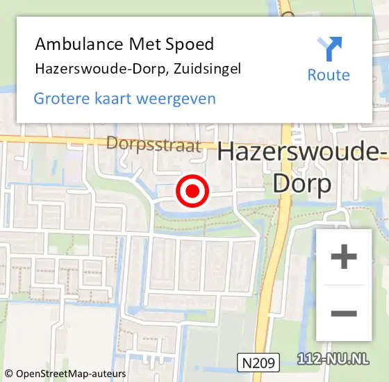 Locatie op kaart van de 112 melding: Ambulance Met Spoed Naar Hazerswoude-Dorp, Zuidsingel op 1 juli 2016 12:43