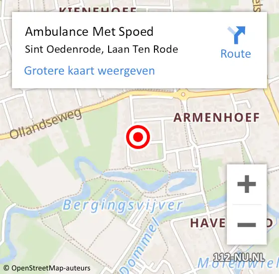 Locatie op kaart van de 112 melding: Ambulance Met Spoed Naar Sint Oedenrode, Laan Ten Rode op 1 juli 2016 13:02