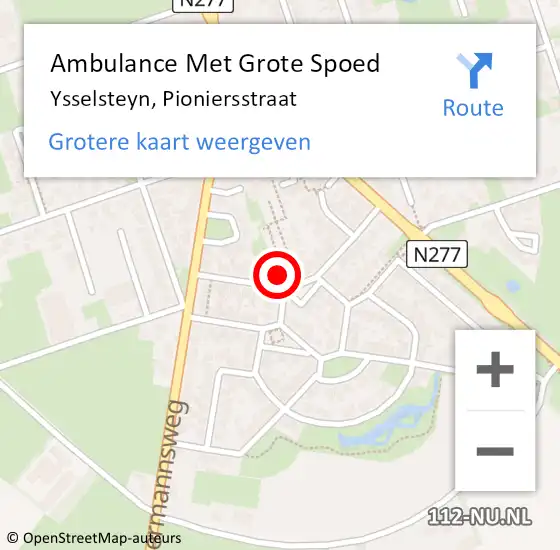 Locatie op kaart van de 112 melding: Ambulance Met Grote Spoed Naar Ysselsteyn, Pioniersstraat op 1 juli 2016 14:07