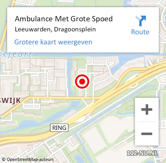 Locatie op kaart van de 112 melding: Ambulance Met Grote Spoed Naar Leeuwarden, Dragoonsplein op 1 juli 2016 14:32