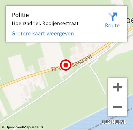 Locatie op kaart van de 112 melding: Politie Hoenzadriel, Rooijensestraat op 1 juli 2016 14:53