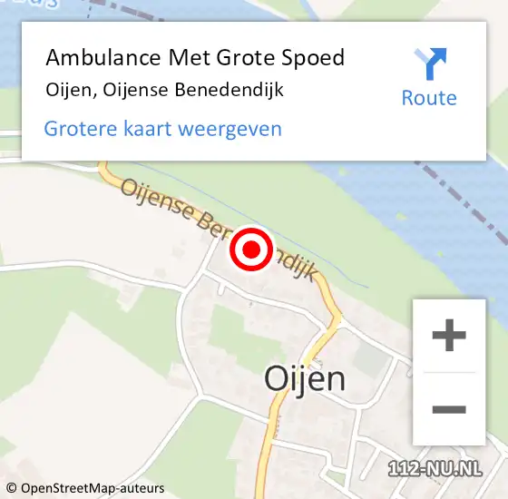 Locatie op kaart van de 112 melding: Ambulance Met Grote Spoed Naar Oijen, Oijense Benedendijk op 1 juli 2016 16:26