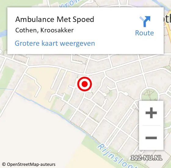 Locatie op kaart van de 112 melding: Ambulance Met Spoed Naar Cothen, Kroosakker op 1 juli 2016 17:21