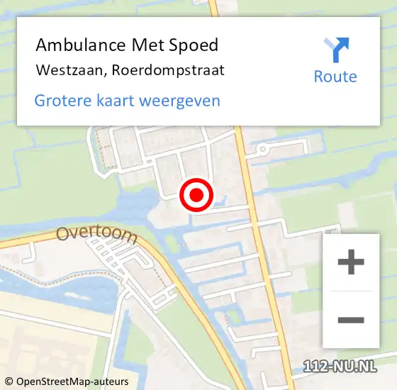 Locatie op kaart van de 112 melding: Ambulance Met Spoed Naar Westzaan, Roerdompstraat op 1 juli 2016 19:37