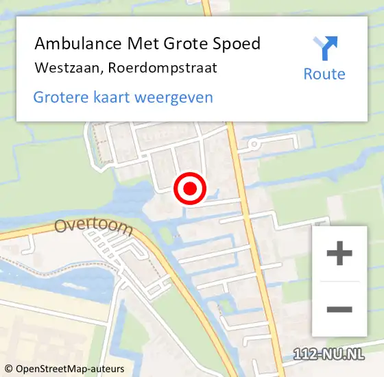 Locatie op kaart van de 112 melding: Ambulance Met Grote Spoed Naar Westzaan, Roerdompstraat op 1 juli 2016 19:42