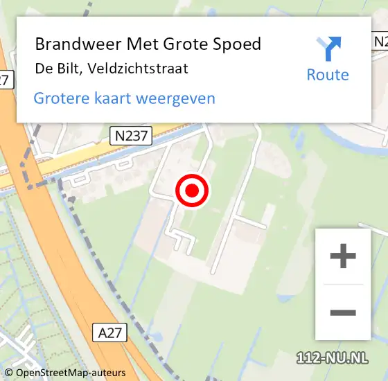 Locatie op kaart van de 112 melding: Brandweer Met Grote Spoed Naar De Bilt, Veldzichtstraat op 1 juli 2016 21:36