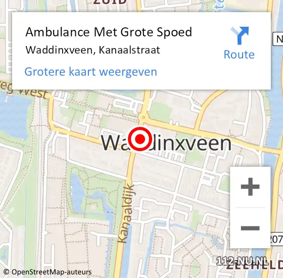 Locatie op kaart van de 112 melding: Ambulance Met Grote Spoed Naar Waddinxveen, Kanaalstraat op 1 juli 2016 21:37