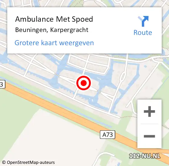 Locatie op kaart van de 112 melding: Ambulance Met Spoed Naar Beuningen, Karpergracht op 1 juli 2016 21:49