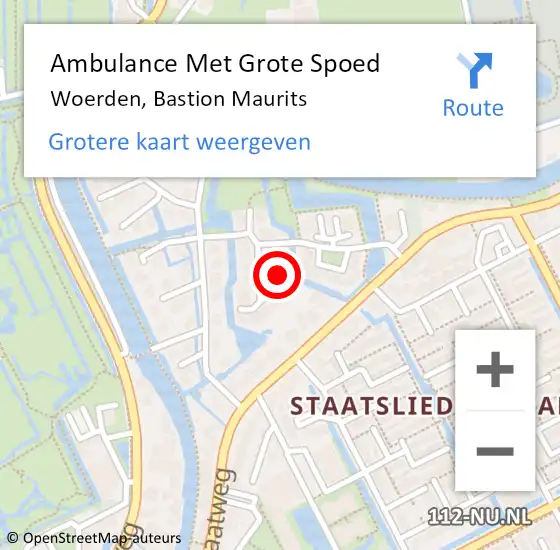 Locatie op kaart van de 112 melding: Ambulance Met Grote Spoed Naar Woerden, Bastion Maurits op 1 juli 2016 22:46