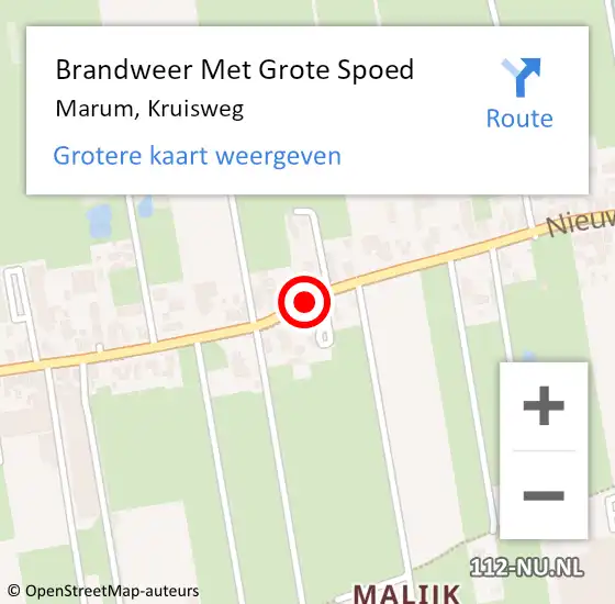 Locatie op kaart van de 112 melding: Brandweer Met Grote Spoed Naar Marum, Kruisweg op 2 juli 2016 00:10