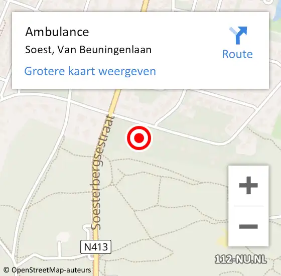 Locatie op kaart van de 112 melding: Ambulance Soest, Van Beuningenlaan op 2 juli 2016 02:51