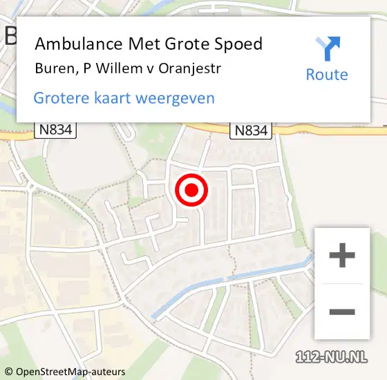 Locatie op kaart van de 112 melding: Ambulance Met Grote Spoed Naar Buren, P Willem v Oranjestr op 2 juli 2016 08:04