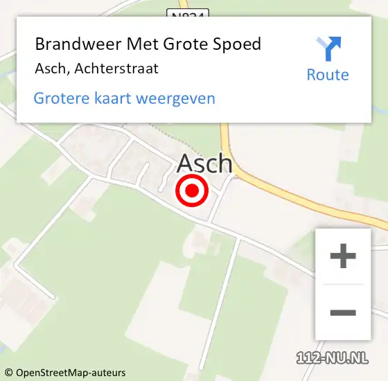 Locatie op kaart van de 112 melding: Brandweer Met Grote Spoed Naar Asch, Achterstraat op 2 juli 2016 08:57